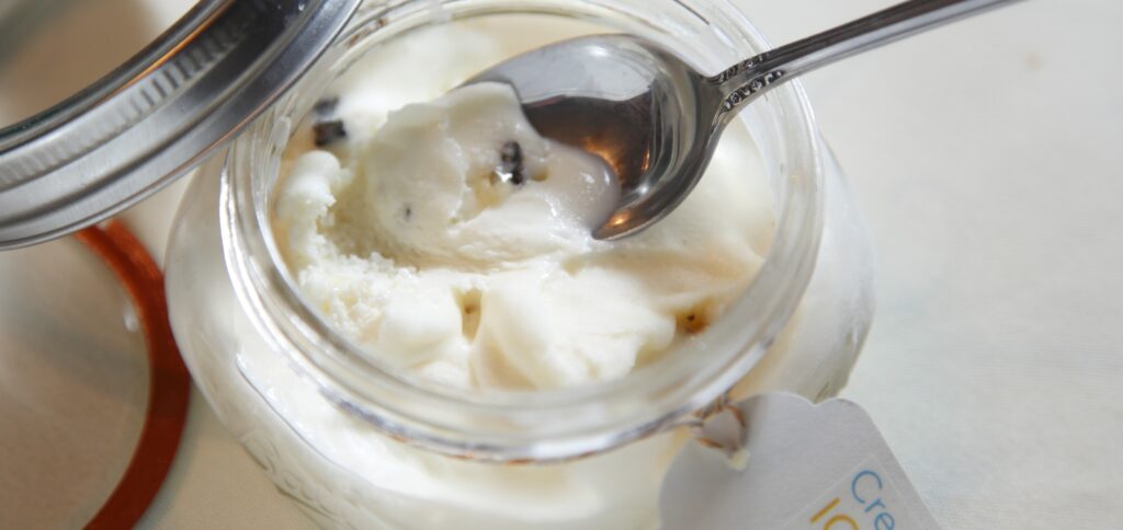 Cream Cheese Ice Cream with California Ripe Olive Brittle - California Ripe Olives