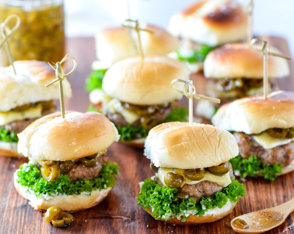 Ground Chicken Sliders with Warm Brie & Olive Marmalade - California Ripe Olives