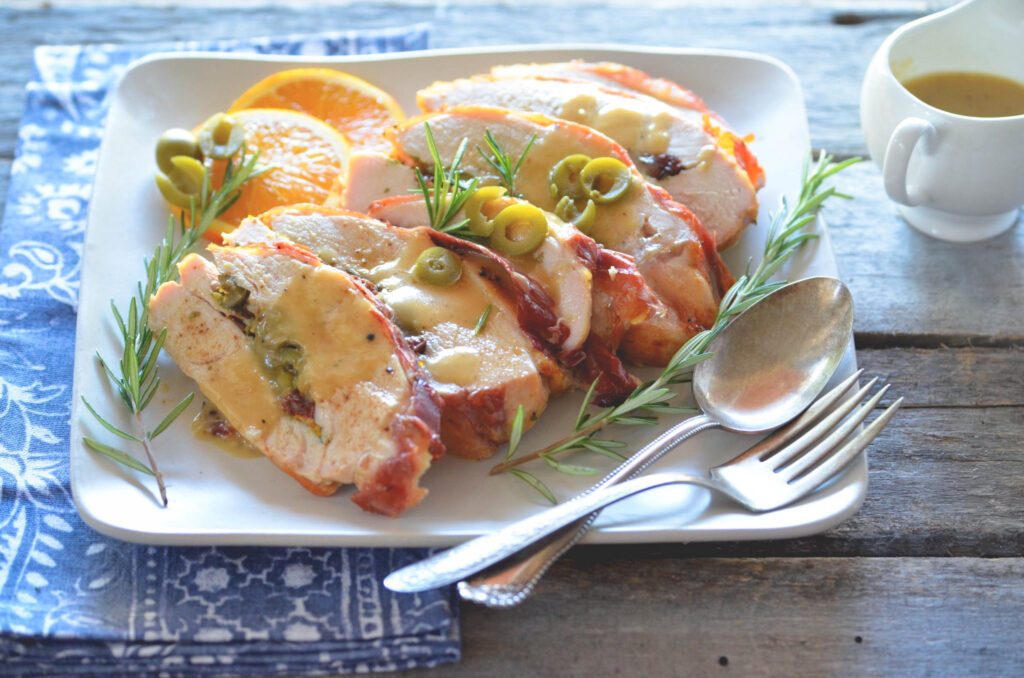 Prosciutto Wrapped Turkey Breast with California Ripe Olives - California Ripe Olives